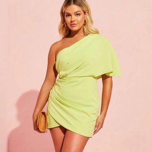 All-Nighter One Shoulder Drape Mini Dress - Lime (Medium)